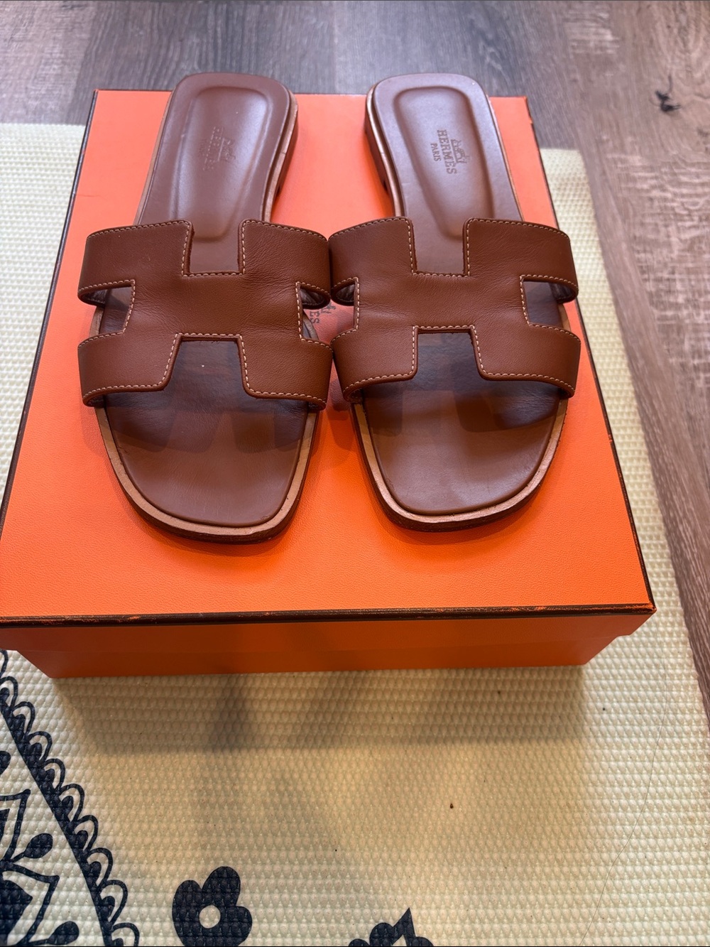 Hermes Brown Leather Oran Slide Sandals